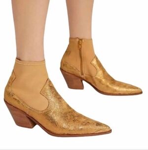 Free People Jackson West Sock Gold Metallic Western Leather Boot